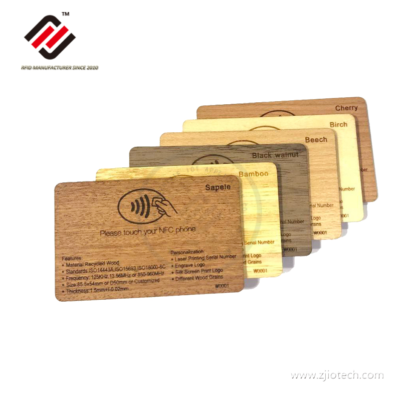 13.56mhz FM11RF08 MF 1K fabricante de tarjetas RFID de madera
 