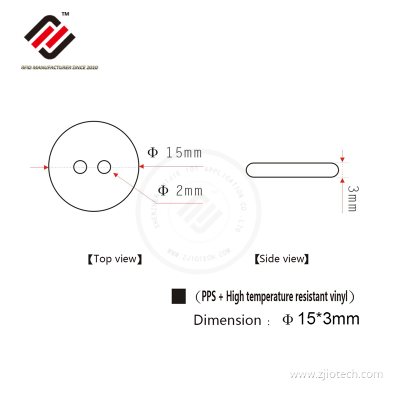 HF ICODE Slix 15mm resistente al calor redondo PPS RFID etiqueta 