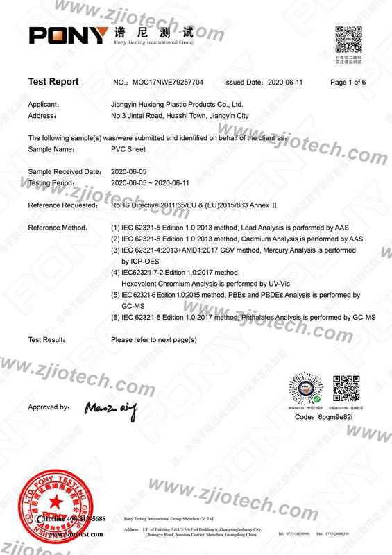 Material de PVC RoHS Certificación