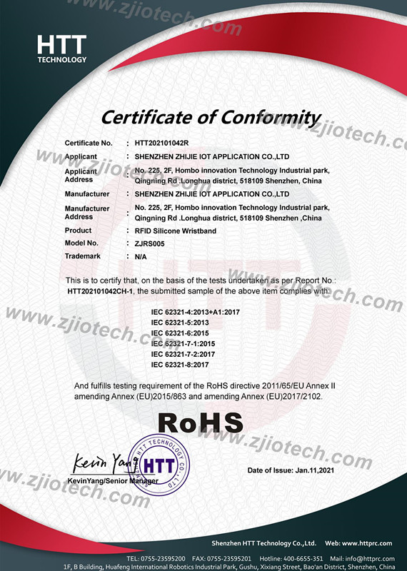  RFID pulsera rohs Certificación